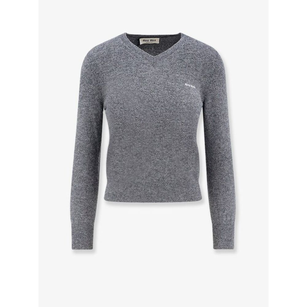Miu Miu Women Wool Sweater With Logo Inlay